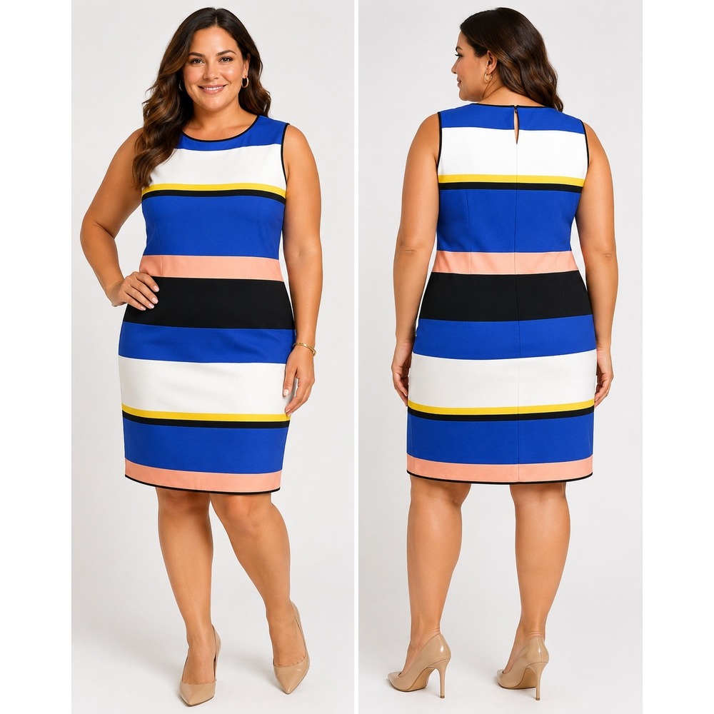 Liz Claiborne Career Womens Linen Blend Striped Sheath Dress Blue Multicolor 16